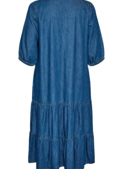 Maxikleid aus Denim mit gerüschten Stufen