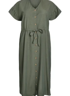 Maxi-Kleid mit Knöpfen und Bindegürtel