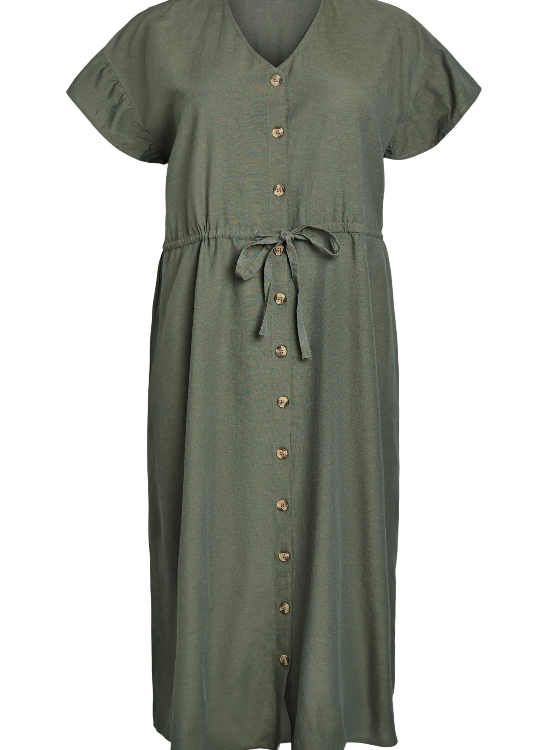 Maxi-Kleid mit Knöpfen und Bindegürtel