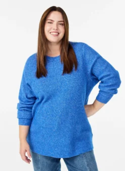 Melierte Strickbluse mit Rundhalsausschnitt