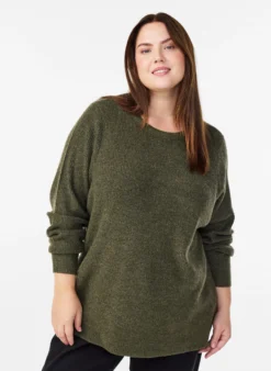 Melierte Strickbluse mit Rundhalsausschnitt