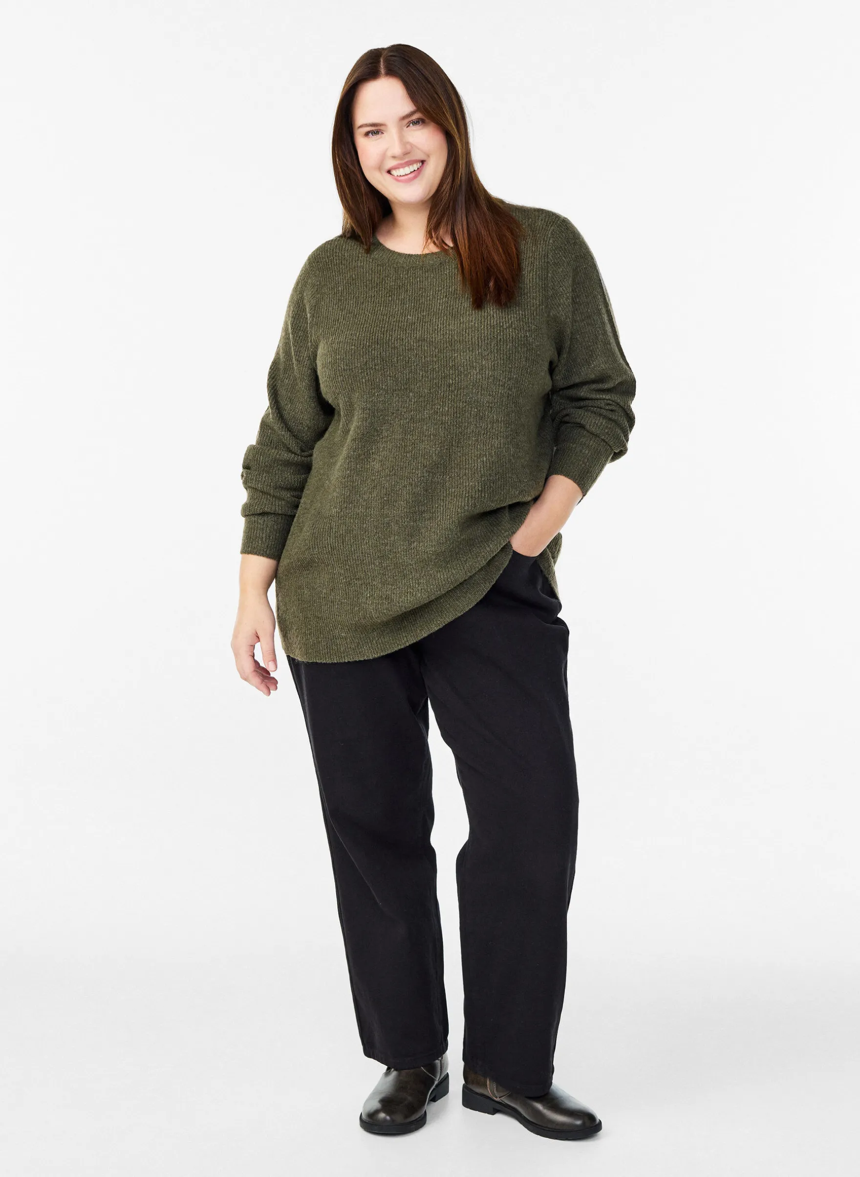 Melierte Strickbluse mit Rundhalsausschnitt