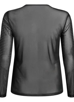 Meshbluse mit Strasssteinen und langen Ärmeln