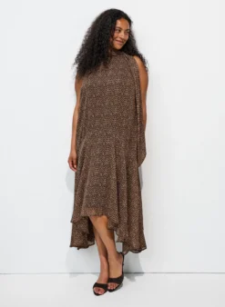 Midikleid aus Chiffon mit Leo-Print und Bindeband in der Taille