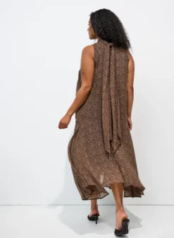 Midikleid aus Chiffon mit Leo-Print und Bindeband in der Taille