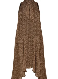 Midikleid aus Chiffon mit Leo-Print und Bindeband in der Taille