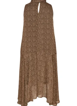 Midikleid aus Chiffon mit Leo-Print und Bindeband in der Taille