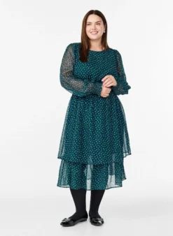 Midikleid aus Chiffon mit Punktmuster