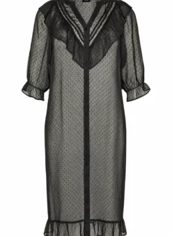 Midikleid aus einem leichten, transparenten Stoff mit Punkten und Rüschen