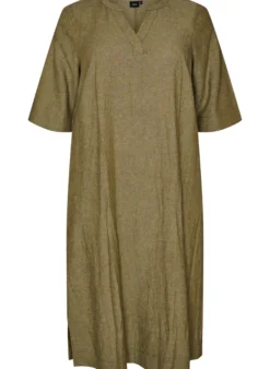 Midikleid aus Leinen und Viskose mit 1/2-Ärmeln
