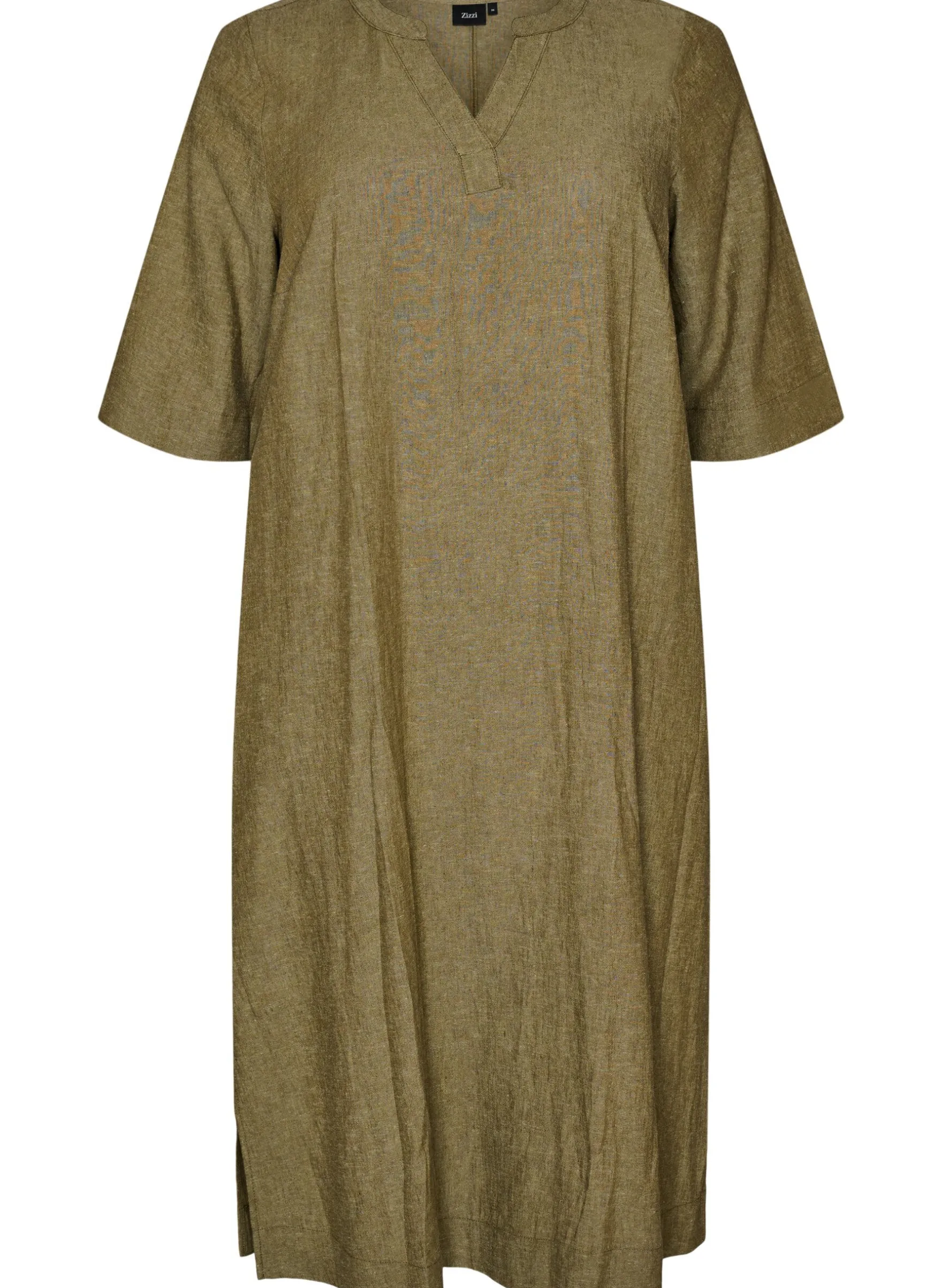 Midikleid aus Leinen und Viskose mit 1/2-Ärmeln