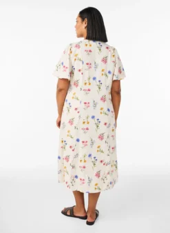 Midikleid aus Leinen und Viskose mit Rüschenärmeln
