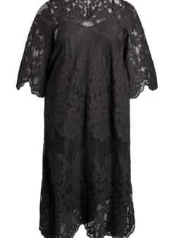 Midikleid aus Spitze mit V-Ausschnitt