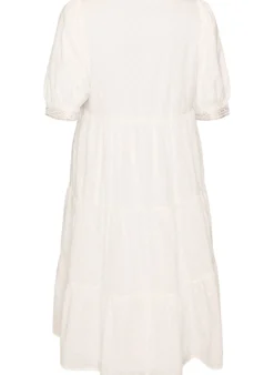 Midikleid aus strukturierter Baumwolle mit Häkeldetails