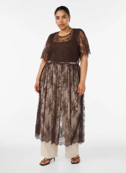 Midikleid aus transparenter Spitze mit kurzen Ärmeln