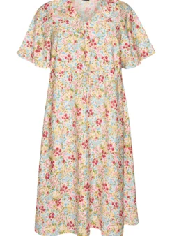 Midikleid aus Viskose mit geblümtem Muster und Rüschenkragen