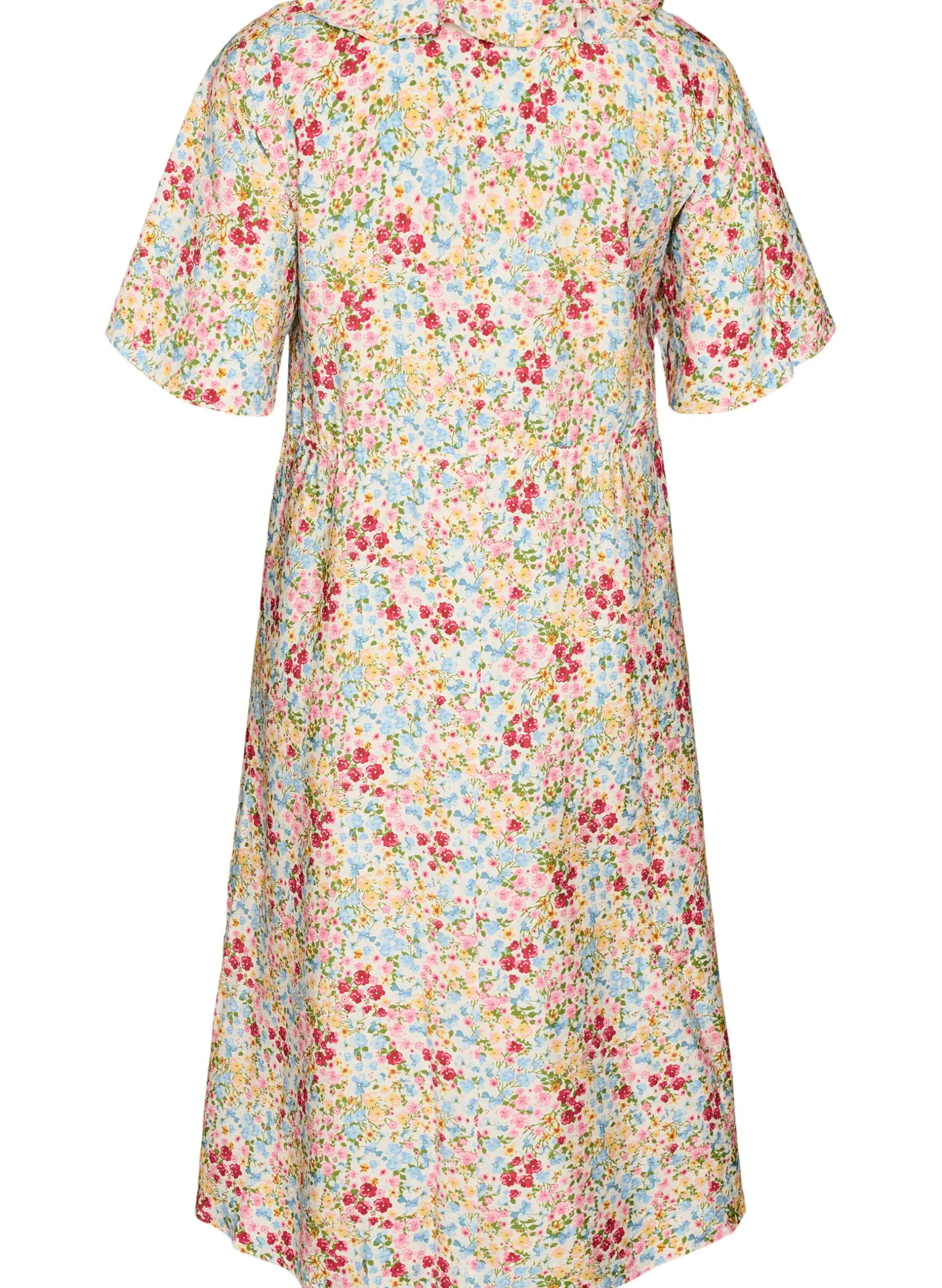 Midikleid aus Viskose mit geblümtem Muster und Rüschenkragen