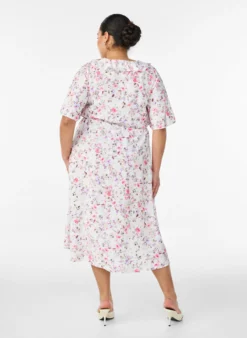 Midikleid aus Viskose mit geblümtem Muster und Rüschenkragen