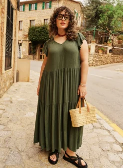 Midikleid aus Viskose mit Rüschenärmeln