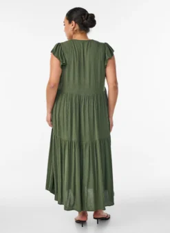 Midikleid aus Viskose mit Rüschenärmeln