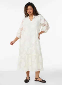 Midikleid mit Blumenprint und transparenten 3/4-Ärmeln