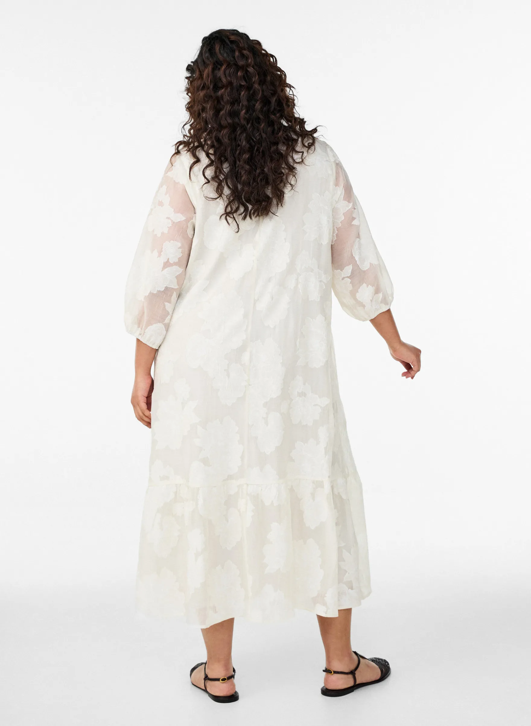 Midikleid mit Blumenprint und transparenten 3/4-Ärmeln