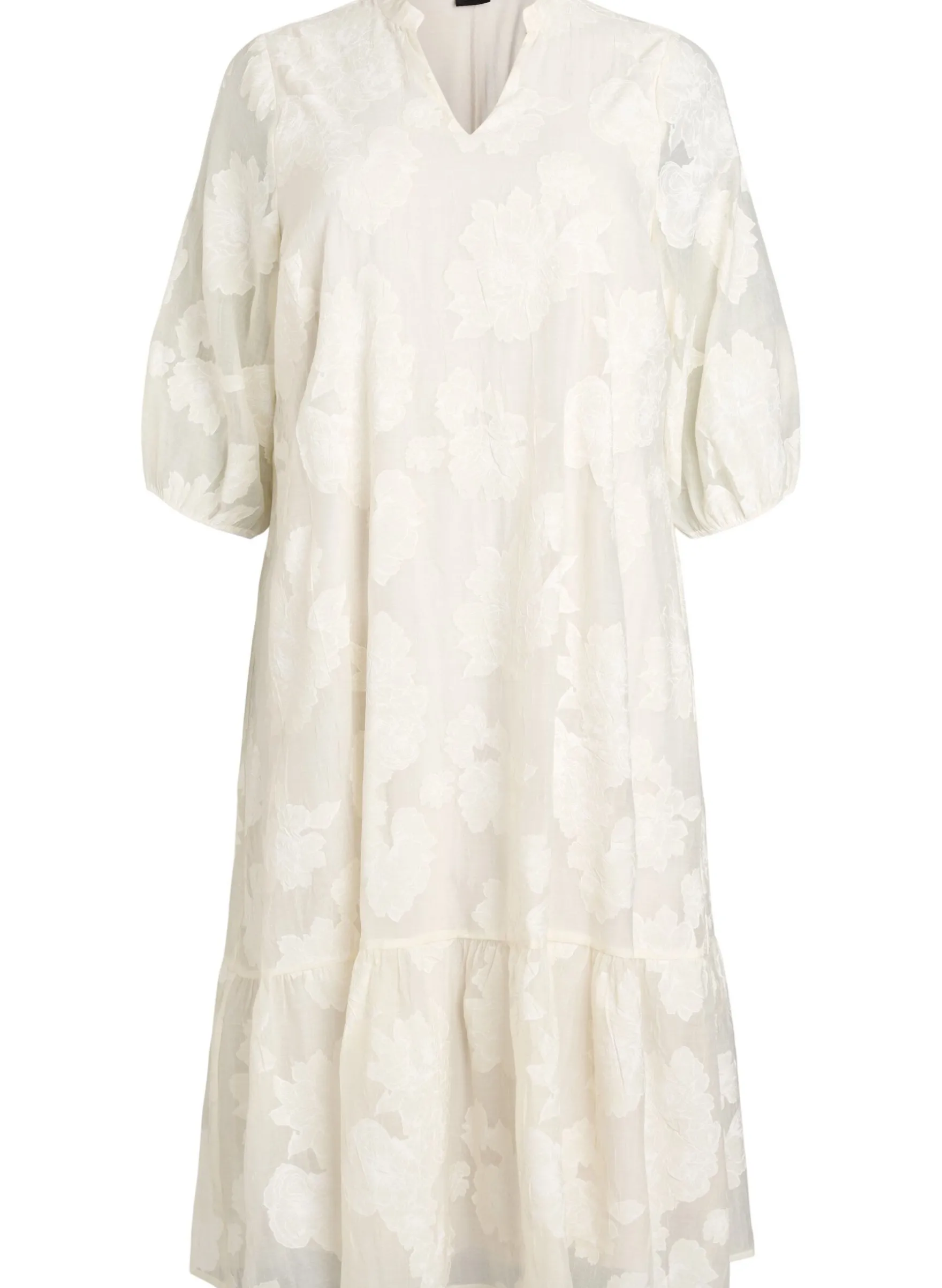 Midikleid mit Blumenprint und transparenten 3/4-Ärmeln