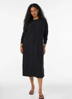 Midikleid mit gewellter Struktur und langen Ärmeln