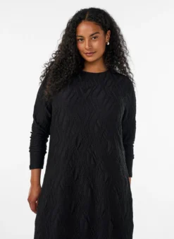 Midikleid mit gewellter Struktur und langen Ärmeln