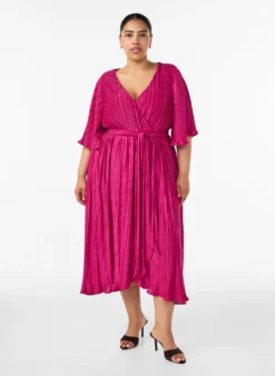 Midikleid mit Plisseefalten und Fledermausärmeln