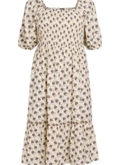 Midikleid mit Print und Smokdetails