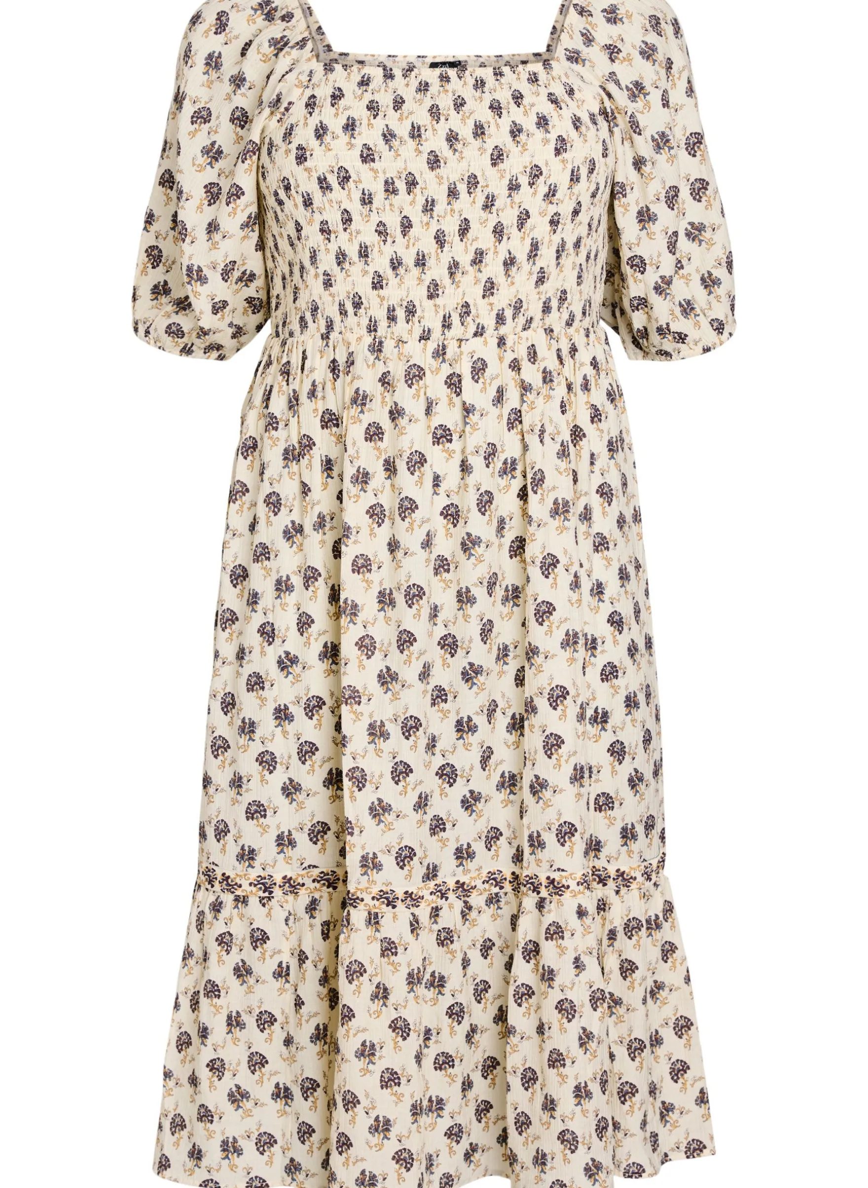 Midikleid mit Print und Smokdetails