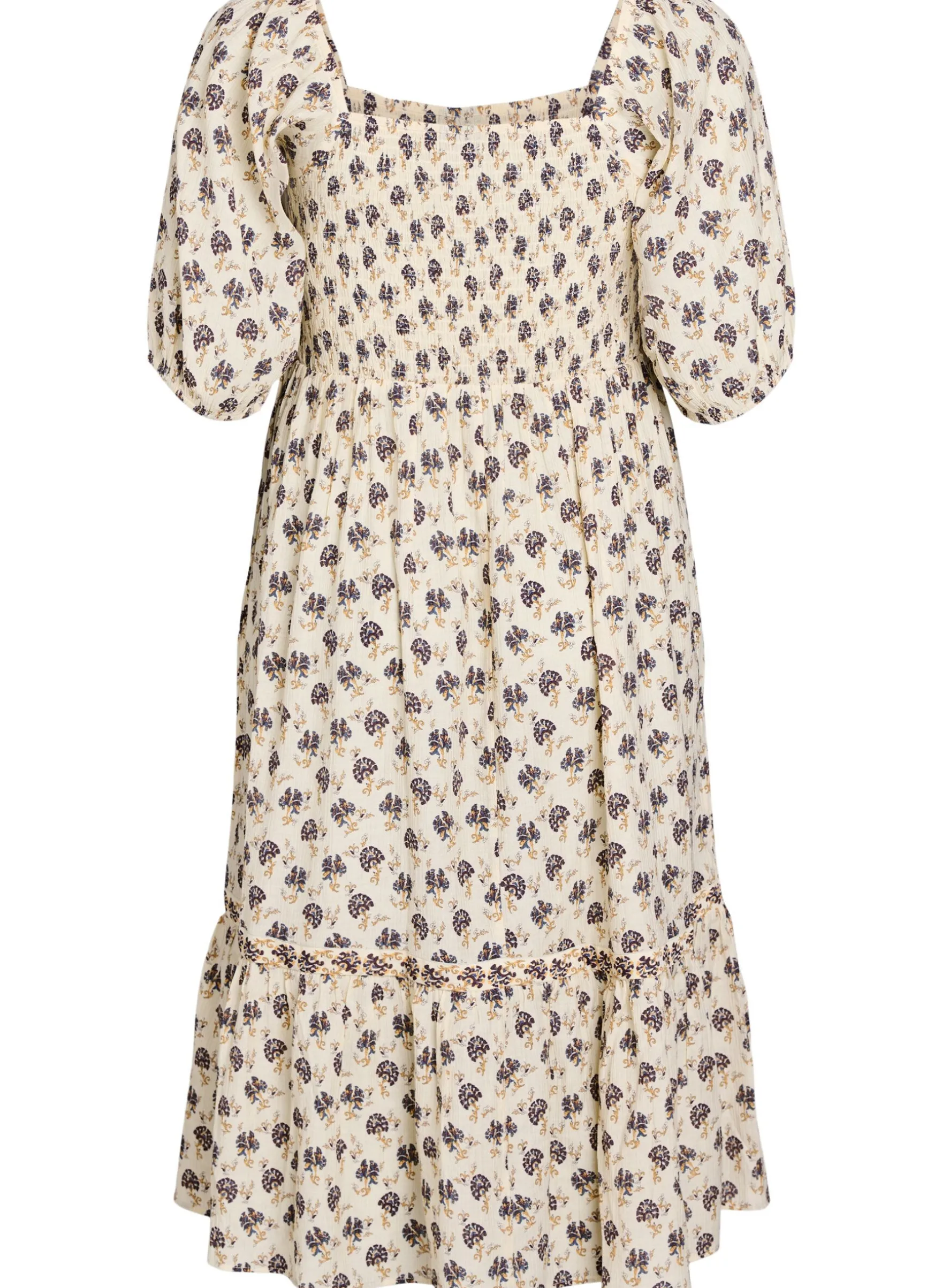 Midikleid mit Print und Smokdetails