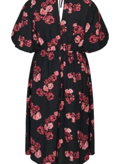 Midikleid mit Rosenprint und kurzen Ballonärmeln