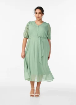 Midi-Kleid mit V-Ausschnitt und Bindeband