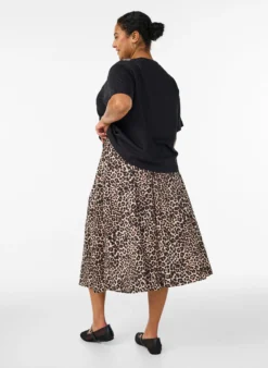 Midi-Rock in A-Linie mit Leo-Print
