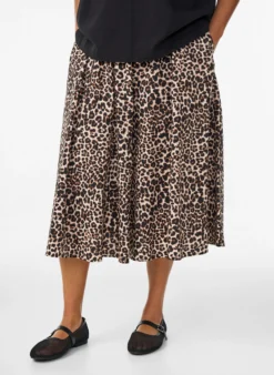 Midi-Rock in A-Linie mit Leo-Print