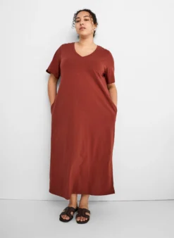 Midi-T-Shirtkleid mit V-Ausschnitt