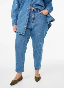 Mille Mom Fit Jeans mit Stickerei