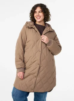 Mittellange Steppjacke mit Kapuze