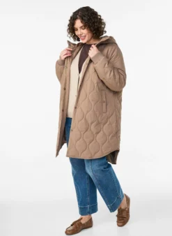 Mittellange Steppjacke mit Kapuze