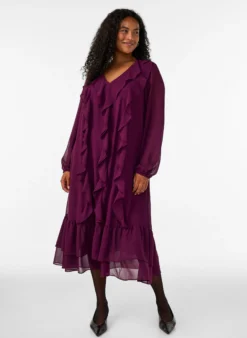 Partykleid mit Rüschendetails und V-Ausschnitt