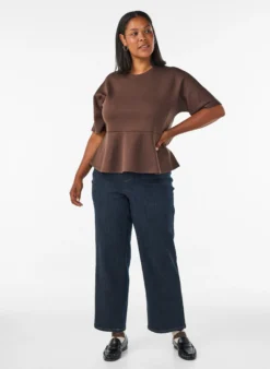 Peplum-Bluse mit ellenbogenlangen Ärmeln