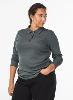 Poloshirt aus weichem Ripp mit langen Ärmeln