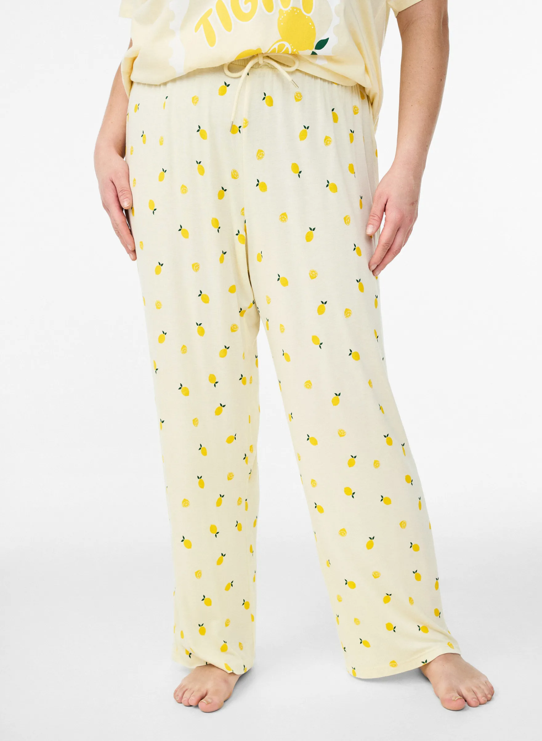 Pyjamahose aus weichem Jersey mit hoher Taille und Frucht-Print