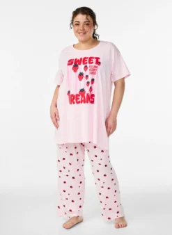 Pyjamahose aus weichem Jersey mit hoher Taille und Frucht-Print