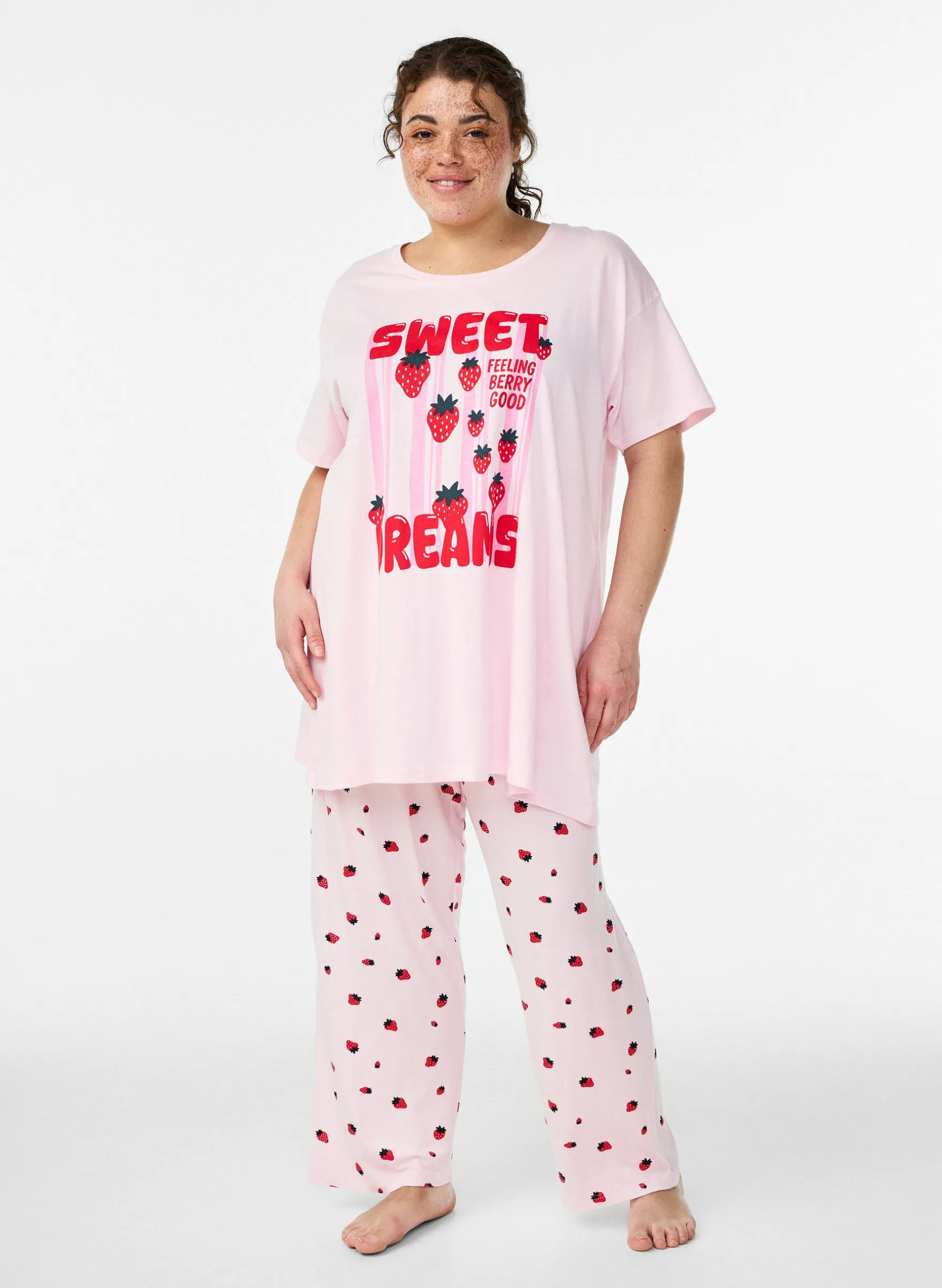 Pyjamahose aus weichem Jersey mit hoher Taille und Frucht-Print