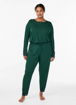 Pyjamahose mit Spitzen und hoher Taille