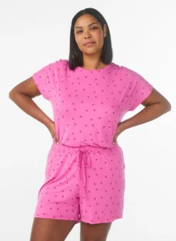 Pyjama-T-Shirt aus Viskose mit Allover-Print