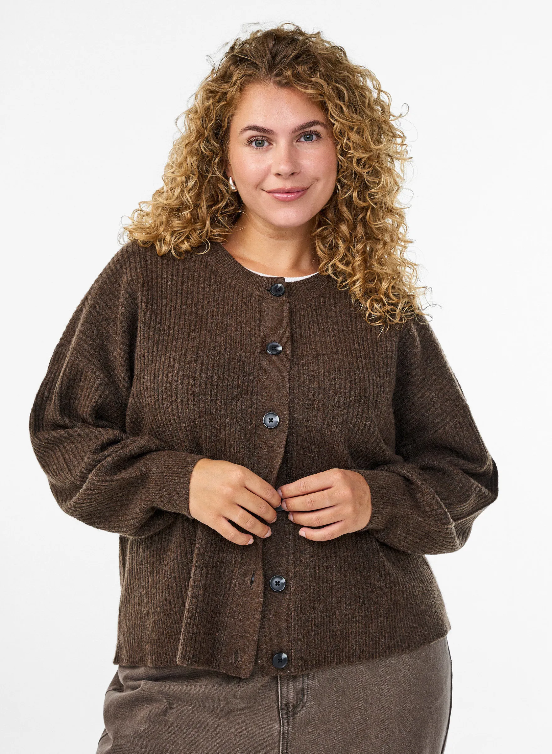Rippenstrick Strickjacke mit Knöpfen